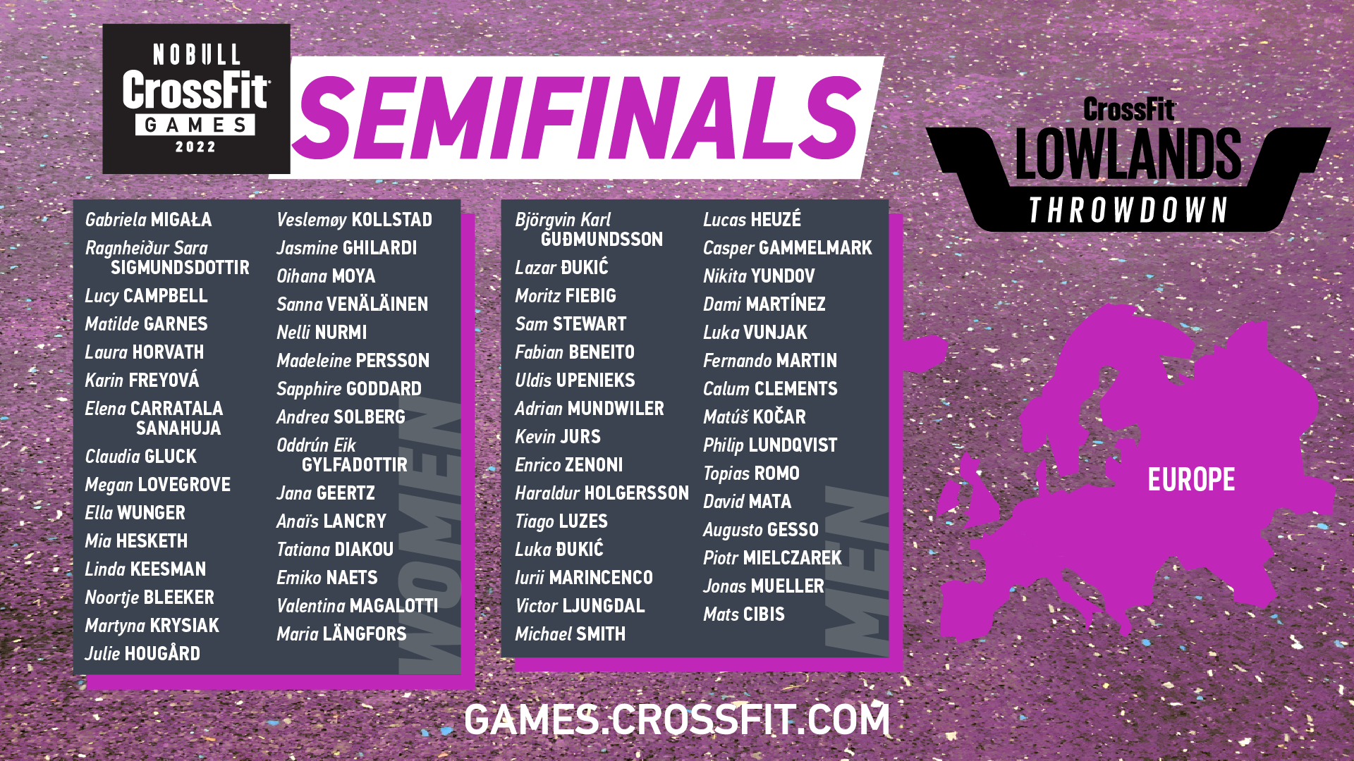 A list of individuals competing at the CrossFit Lowlands Throwdown.