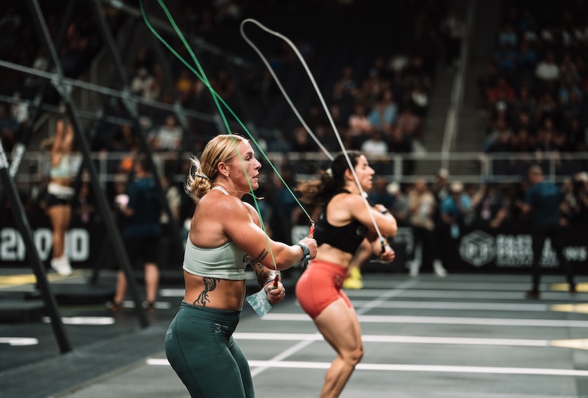 Woman doing double-under crossovers at the 2025 CrossFit Games