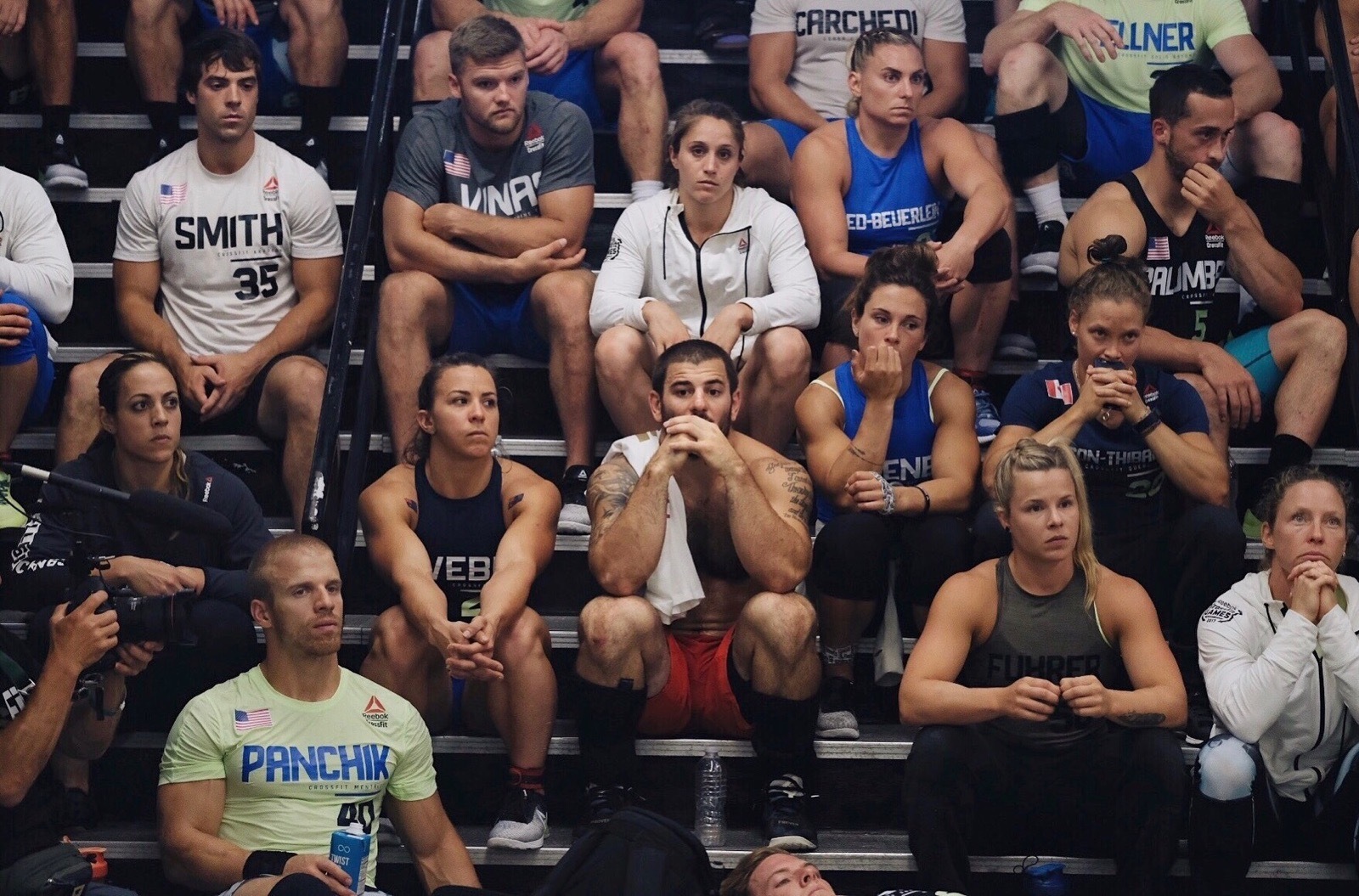 Mat Fraser and athletes during an event briefing