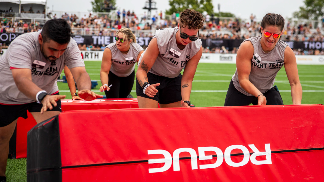 Volunteers at the 2021 CrossFit Games set up the Pig.